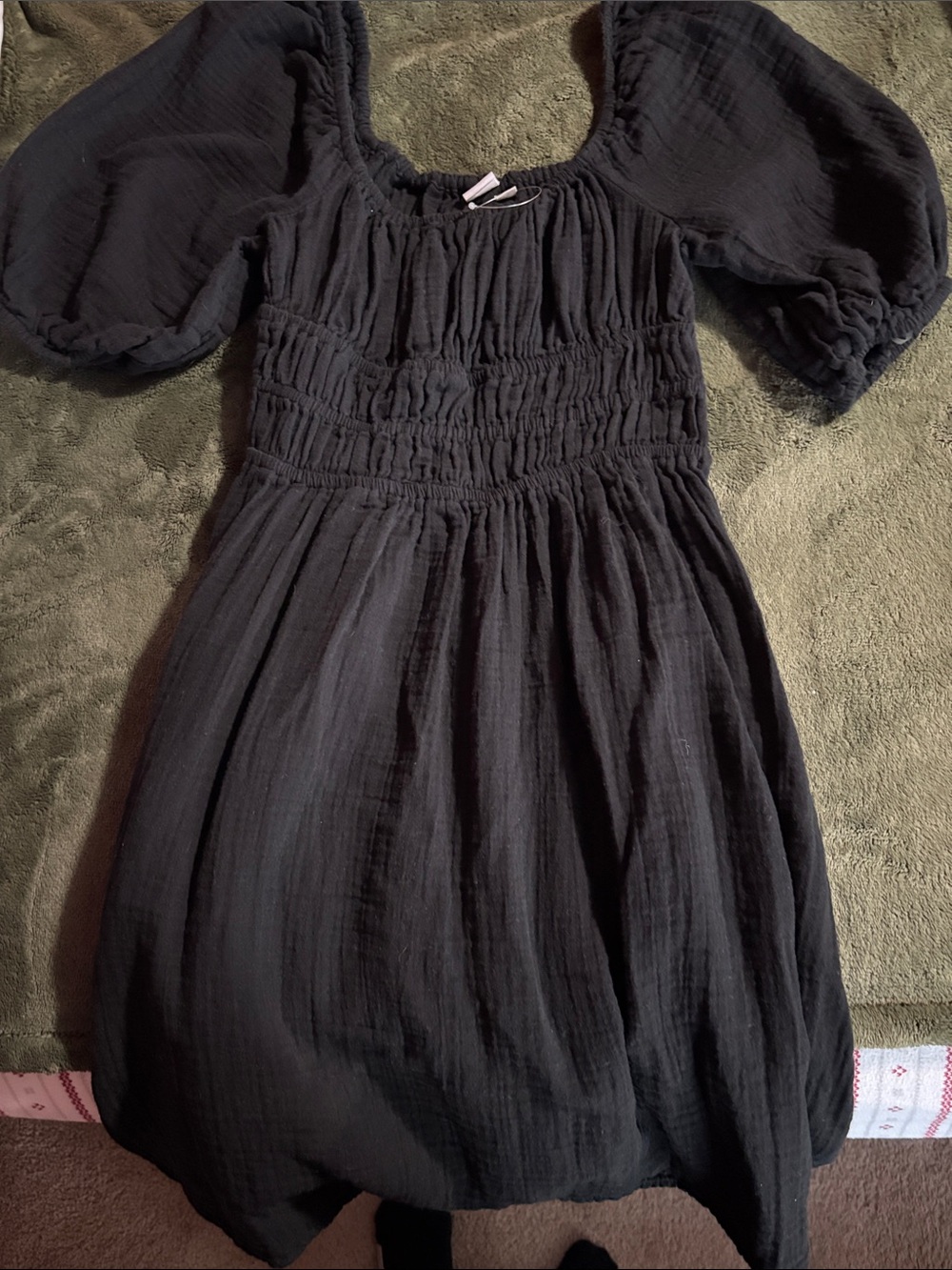 GAP Black Puff Sleeve Smocked Waist Dress